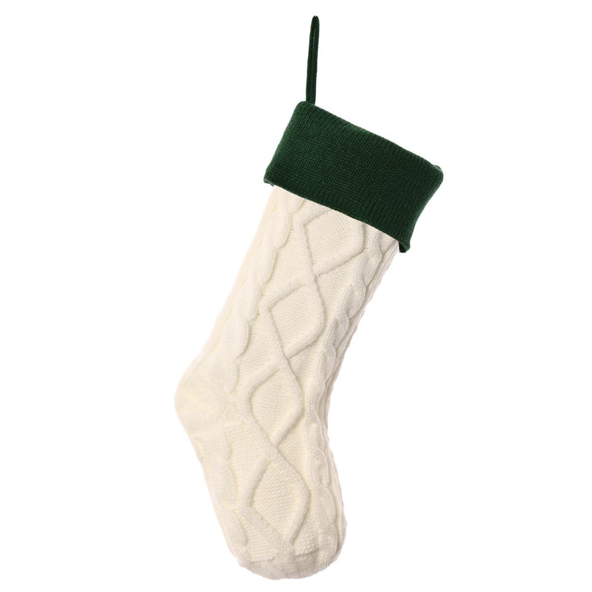 Christmas stocking, knitted stocking, diamond pattern stocking, wool Christmas stocking, festive decorations, holiday stockings, fireplace stocking, Aussie Christmas decor, Christmas gift idea - green and white - Size 2PCS