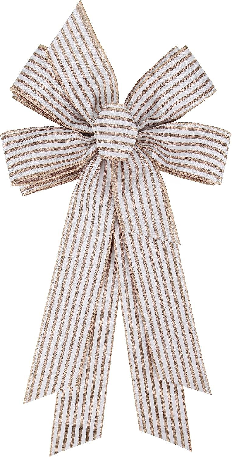 Burlap and White Striped Ribbon Bow