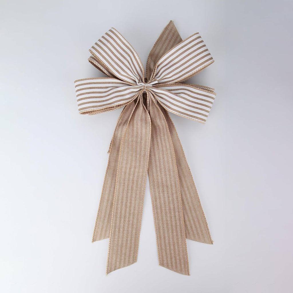 Burlap and White Striped Ribbon Bow