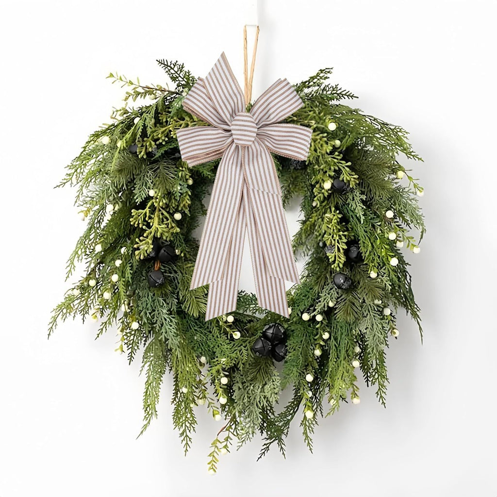 Burlap and White Striped Ribbon Bow