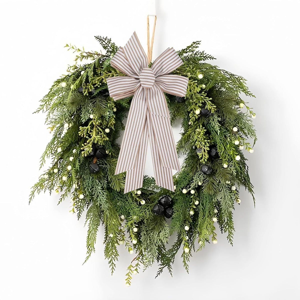 Burlap and White Striped Ribbon Bow