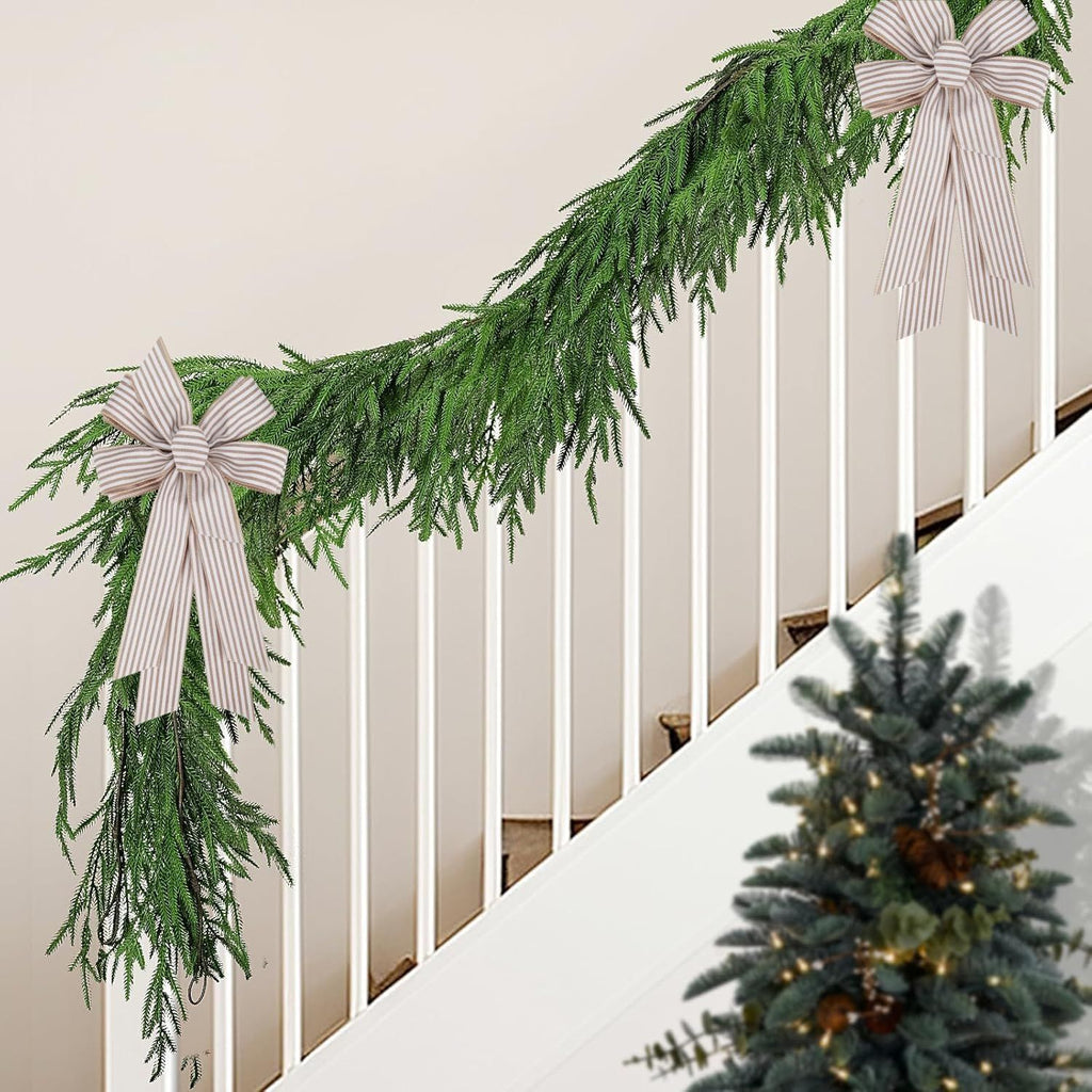 Burlap and White Striped Ribbon Bow