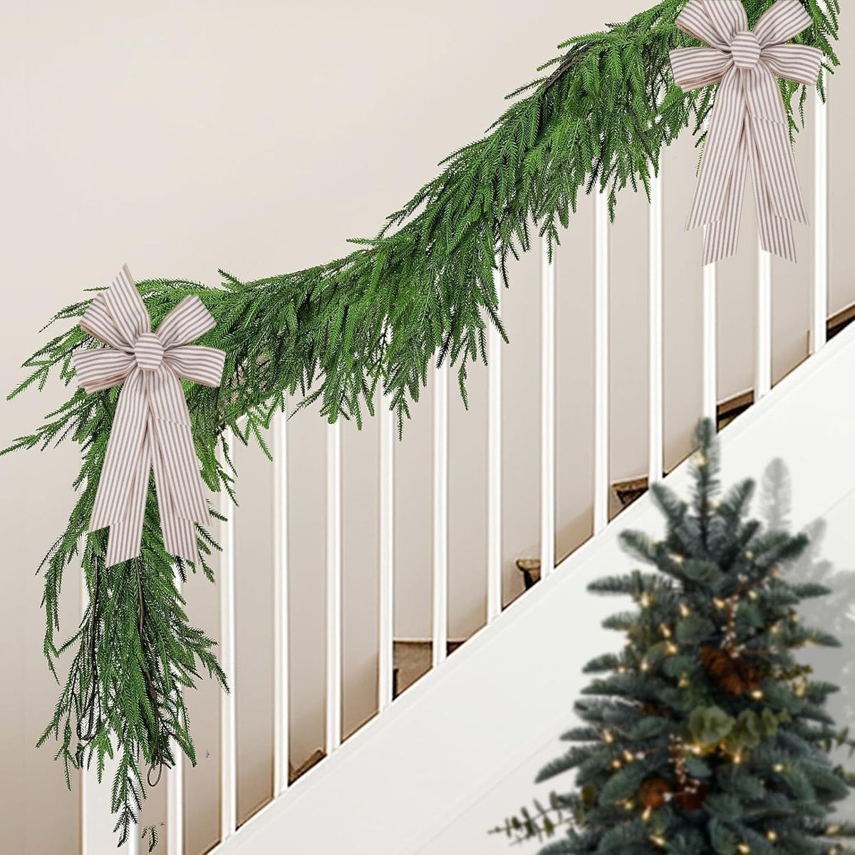 Burlap and White Striped Ribbon Bow