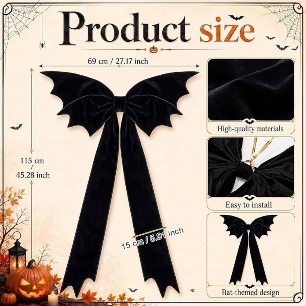 Large Halloween Black Bat Bow