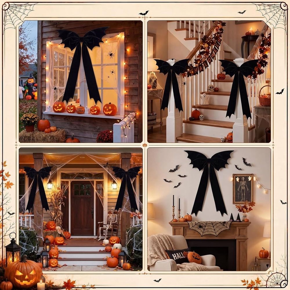 Large Halloween Black Bat Bow